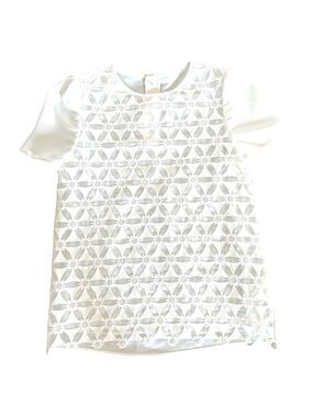 Ochirly Flower Texture Semi Sheer Short Sleeve Top Size XS